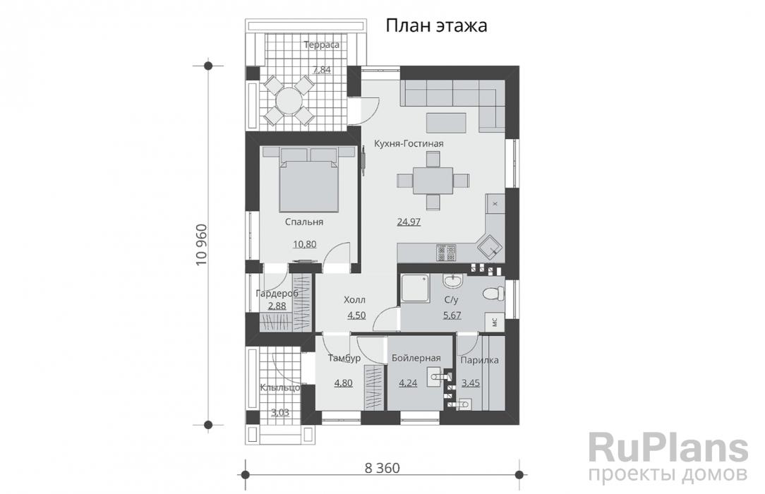 Проект дома с тремя спальнями и сауной + фото построенного коттеджа